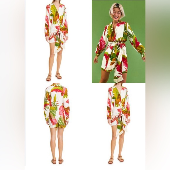 Farm Rio Spring Forest Long Sleeve Linen Blend Minidress - Picture 5 of 13